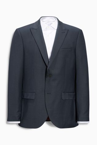 Navy Wool Sharkskin Tailored Fit Suit: Jacket